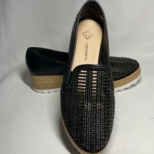 Capodarte Brazilian Black Crystal Latticed Leather Espadrille Size 6